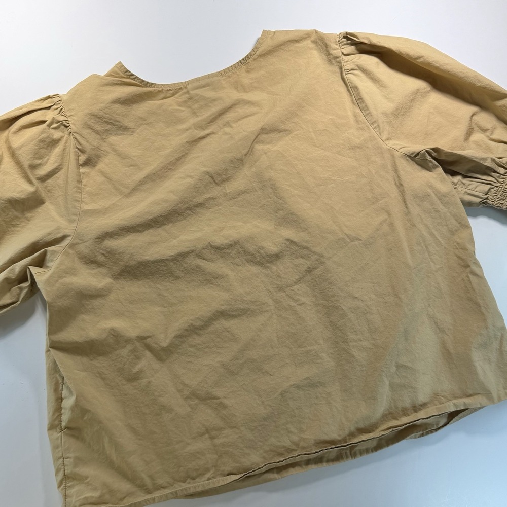 Who What Wear Women's Puff Sleeve Khaki Top Button Detail Short Sleeve Large - Picture 7 of 9